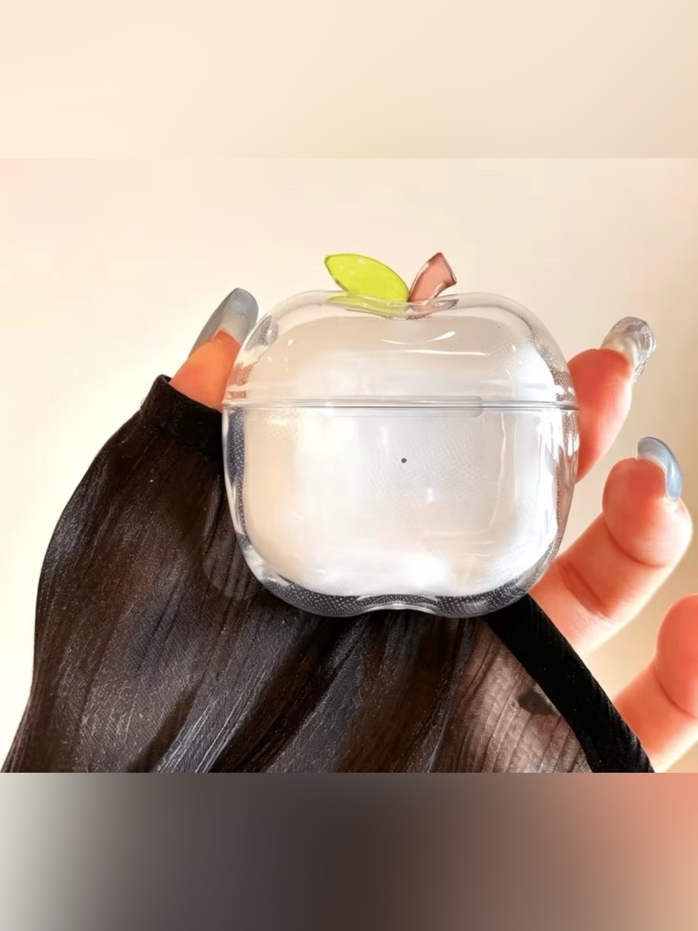 Clear Apple-Shaped AirPods Case with Green Leaf Accent